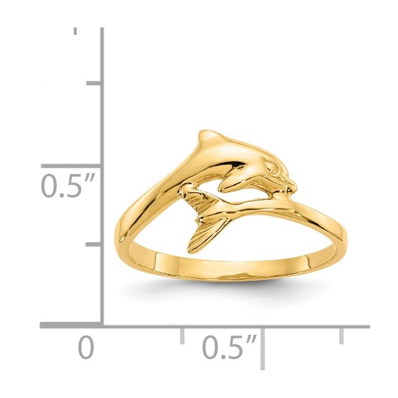 14k Yellow Gold Small Dolphin Nautical Sea Life Children's Ring, Size 6 - Picture 3 of 6